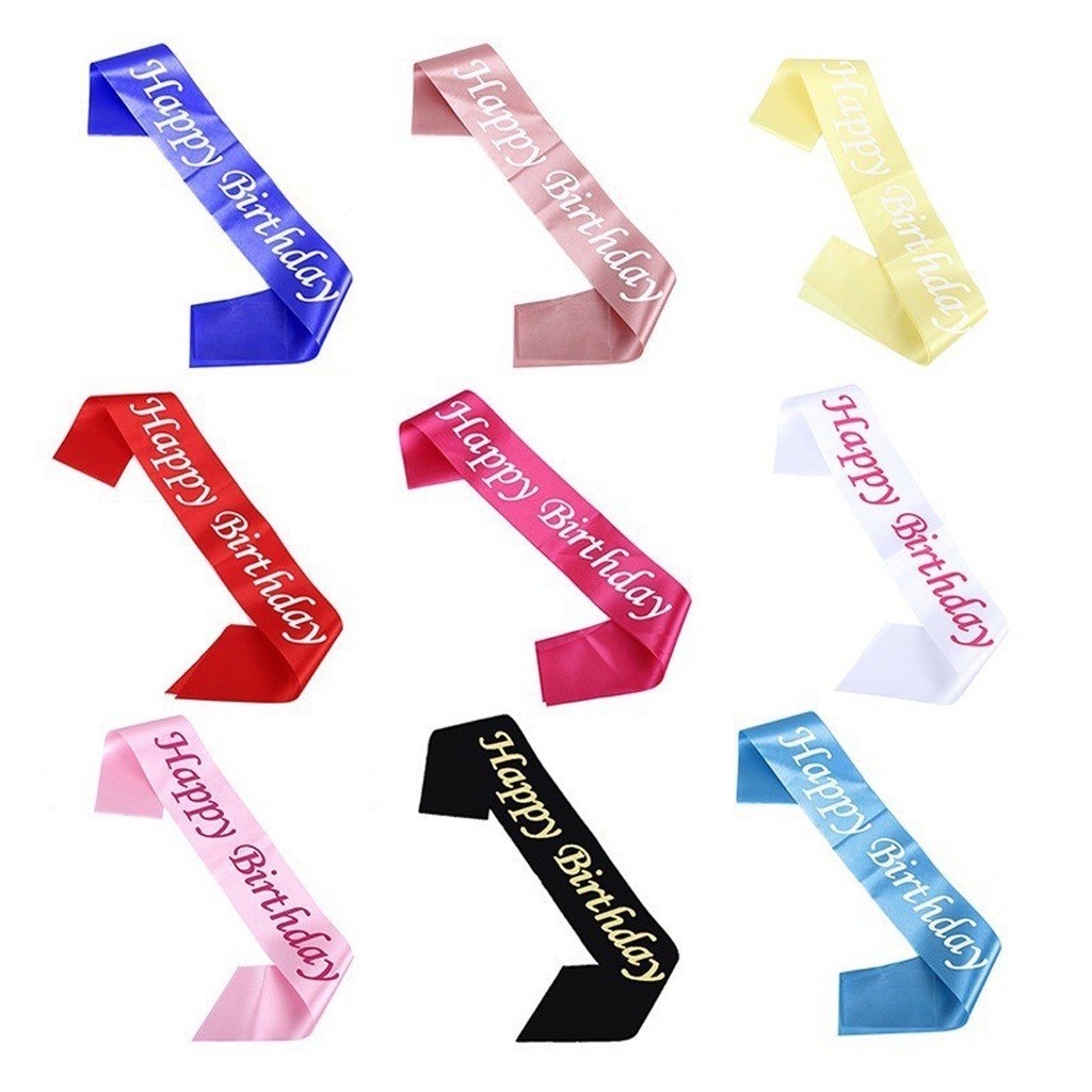 Selempang Happy Birthday SABLON / biru hitam pink fanta blue gold black perlengkapan / dekorasi ulan