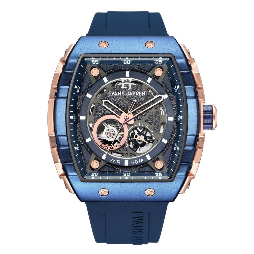 Evans Jayden Jam Tangan Pria 9564 Rubber Automatic  Kaca Sapphire Chronograph Water  5ATM