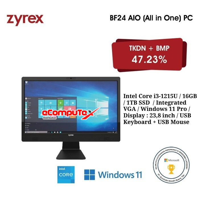 ZYREX PC AIO DISCOVERY BF24 2423U-16S1P / Intel Core i3-1215U / 16GB / 1TB SSD  / Integrated VGA / W