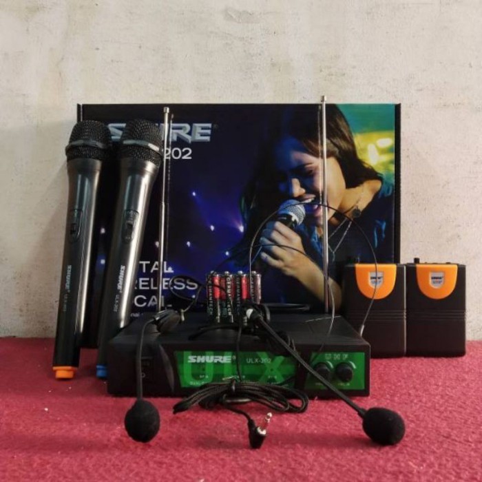 MICROPHONE [PRODUK TERBARU READY] MIC WIRELESS SHURE ULX-202 / 2 MICROPHONE + 2