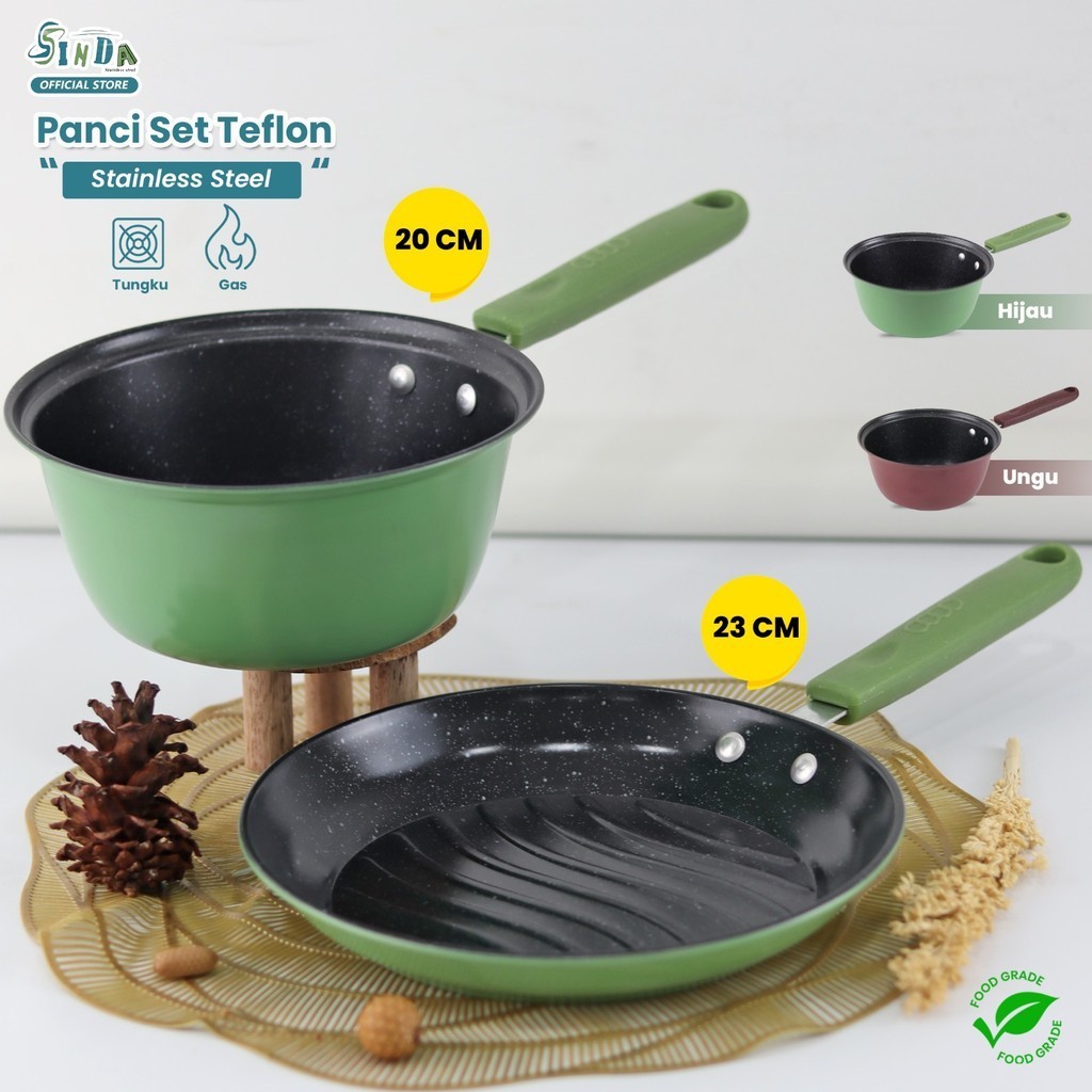 Sinda Panci Susu / Milk Pot Teflon + Frypan Anti Lengket 1set Isi 2pc / panci wajan teflon BBQ goren