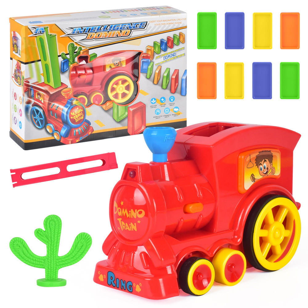 1 Toy Train And 60 Domino Cards Trolley Toy Model Train Domino Rainbow Wood Domino Blocks Kids Child