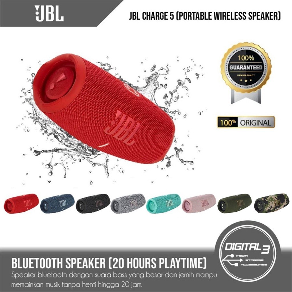 JBL Charge 5 Bluetooth Wireless Speaker 20Jam Waterproof IP67 Original