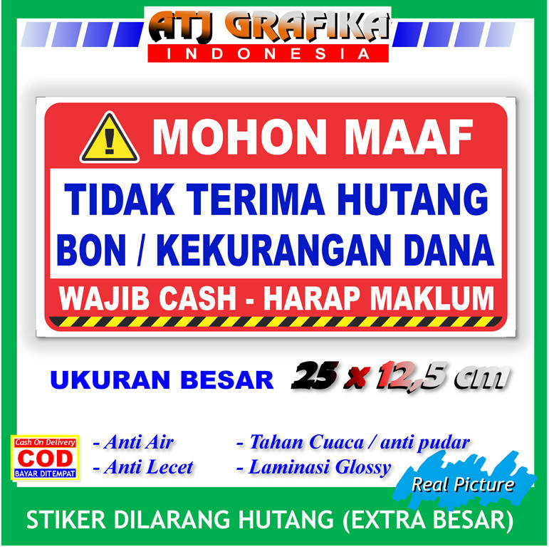 

Label stiker ukuran Jumbo Dilarang Hutang sticker anti ngutang bon extra besar