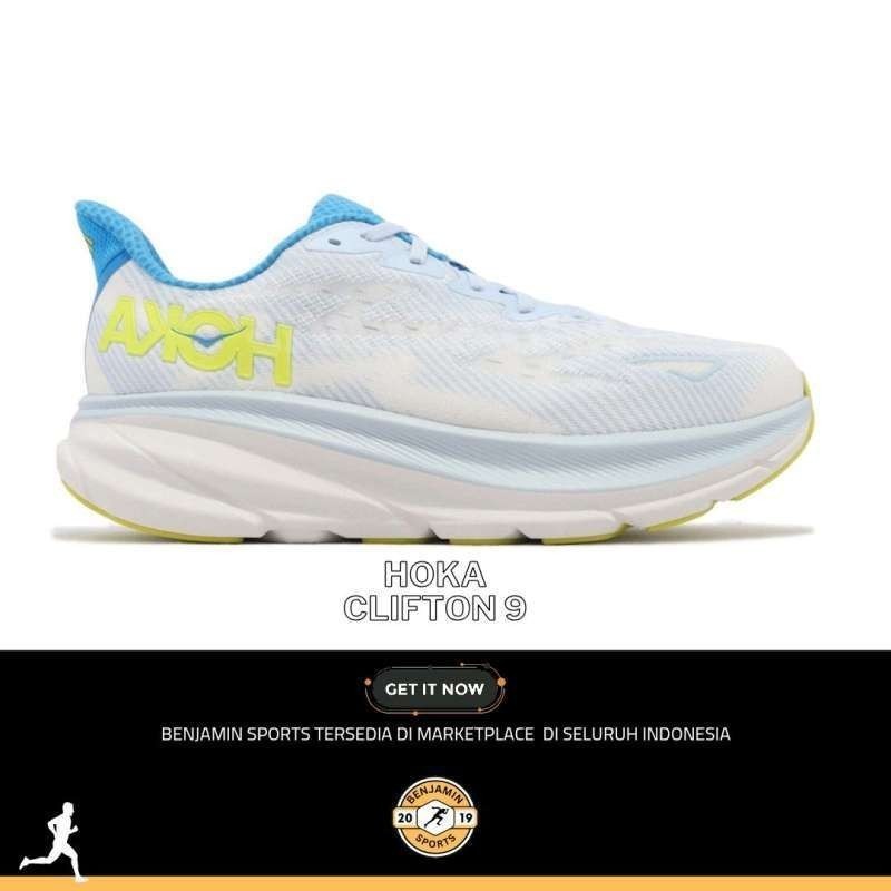 HOKA Clifton 9 White | sepatu lari pria Original