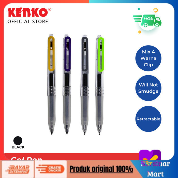 

[BAYAR DI TEMPAT] PROMO KENKO GEL PEN / Pulpen Jel / Pen Jel Cetek MY CLIP RETRACTABLE BLACK COD