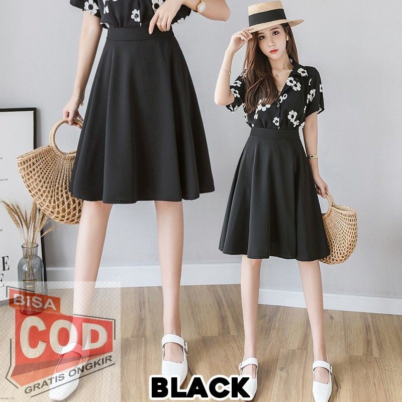 Gihanashop Midi Skirt Flare Rok Midi Korean style