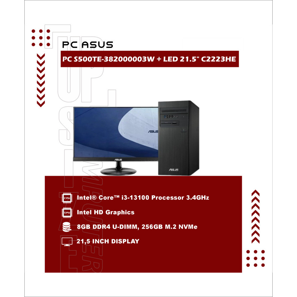 PC Desktop ASUS S500TE-382000003W i3-13100 8GB/256GB WIN 11 + LED ASUS