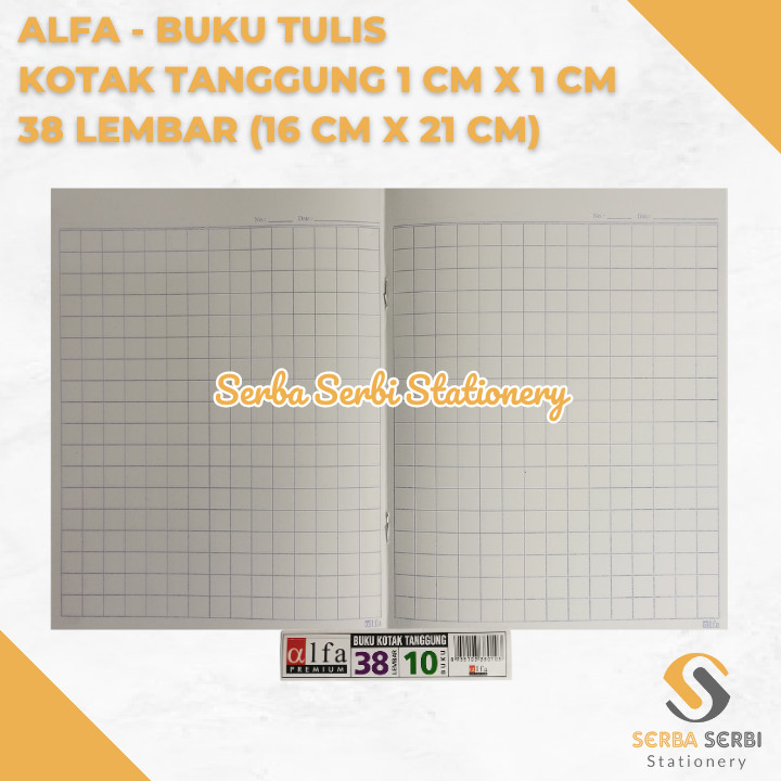 

GROSIR (1 PAK ISI 10 BIJI) ALFA - BUKU TULIS KOTAK SEDANG / TANGGUNG / MANDARIN KECIL 1 CM X 1 CM ISI 38 LEMBAR (16 CM X 21 CM)