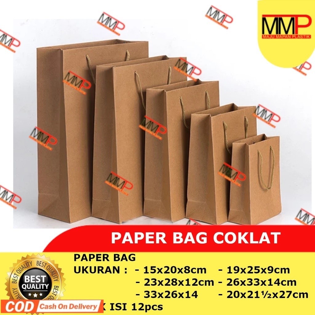 

[12 pcs] Paper Bag Coklat / Kantong Tas Kertas Coklat / Tas Kertas Belanja / Godie Bag Ultah / Tas Souvenir