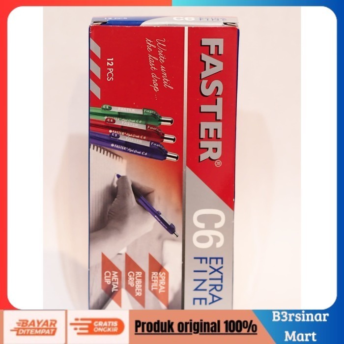 

[[KUALITAS TERBAIK]] Ballpoint /Pulpen Faster C6 ,0.7 mm isi 12 pcs black & blue Biru COD