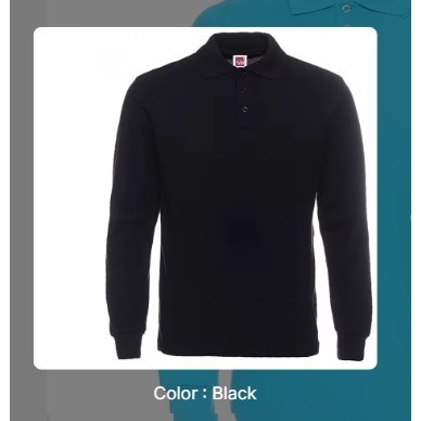 KAOS POLO SHIRT LENGAN PANJANG KERAH POLOS BAJU PRIA WANITA WANGKY UNISEX UKURAN WARNA HITAM PUTIH C