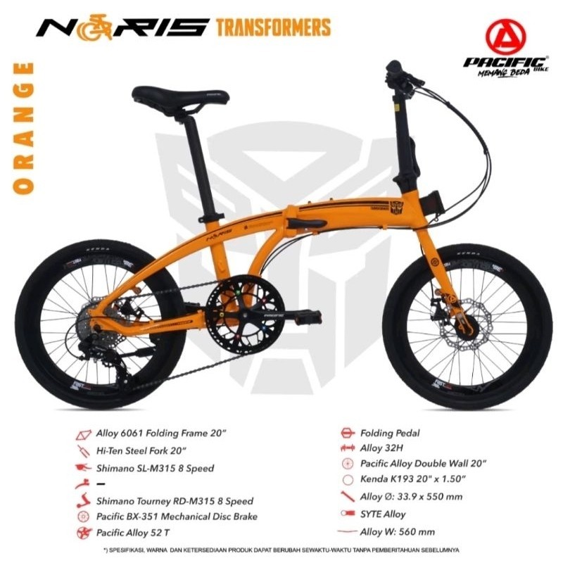 SEPEDA LIPAT 16 / 20 INCH PACIFIC NORIS TRANSFORMER FRAME ALLOY ASLI MURAH ORIGINAL SURABAYA TRANSFO