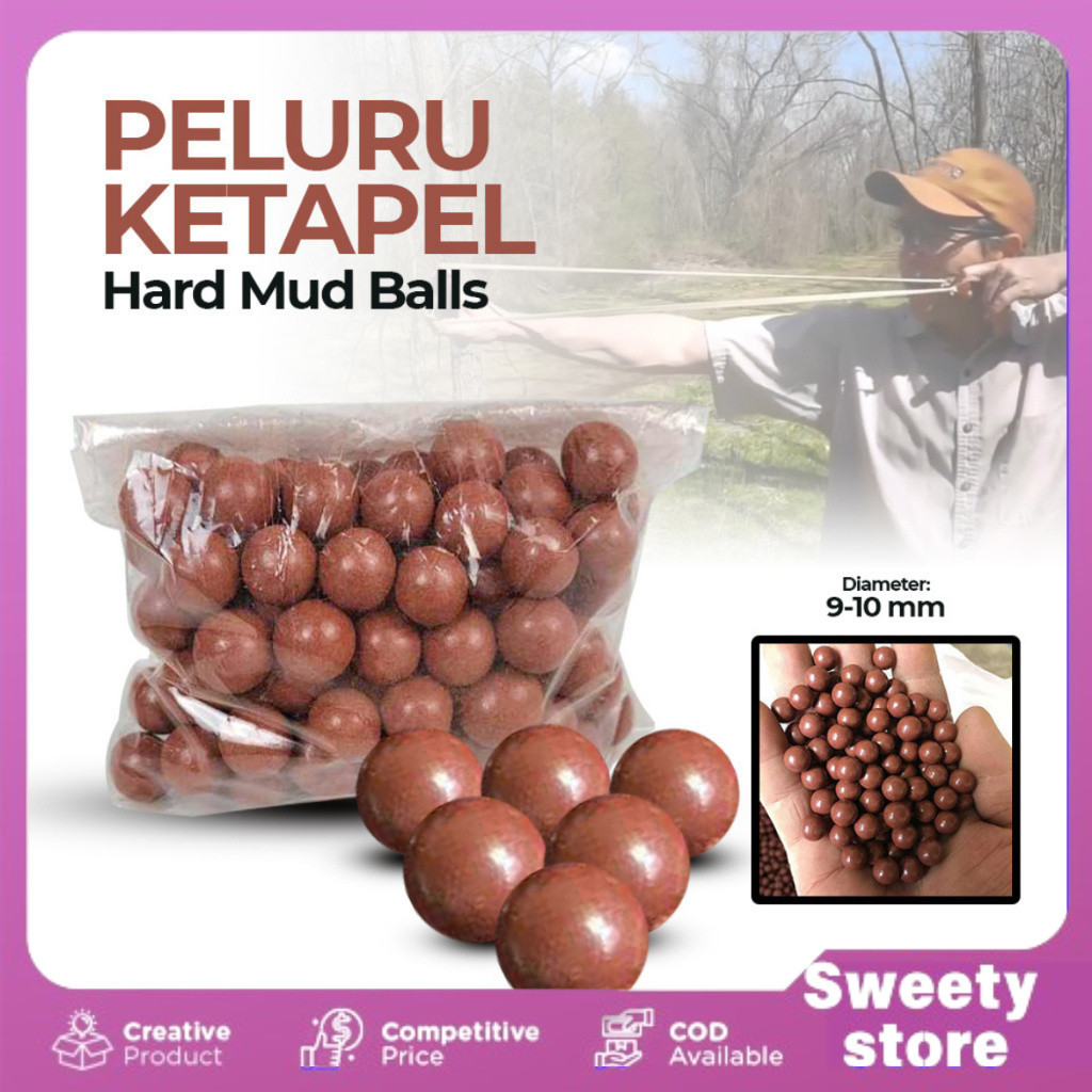 Yernea Peluru Ketapel Slingshot Ammo Hard Mud Balls 9-10mm 100PCS PELURU KETAPEL SWEETY