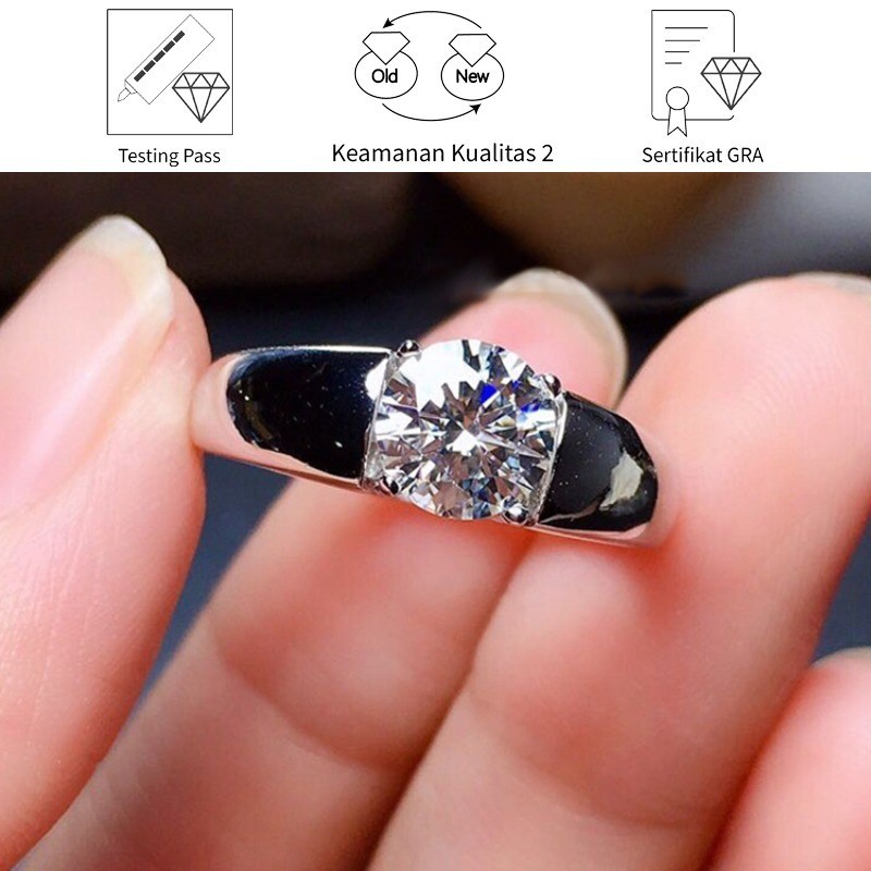 SikRoad Cincin Pernikahan Pria Pt950 Platinum 2 Karat Moissanite