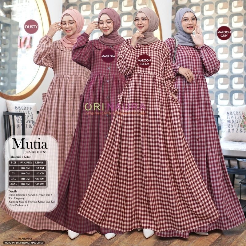 Gamis Katun Jumbo Kotak-Kotak || Mutia Jumbo Dress By Ori Naura// BAJU MODEL BARU KEKINIAN MURAH PRO