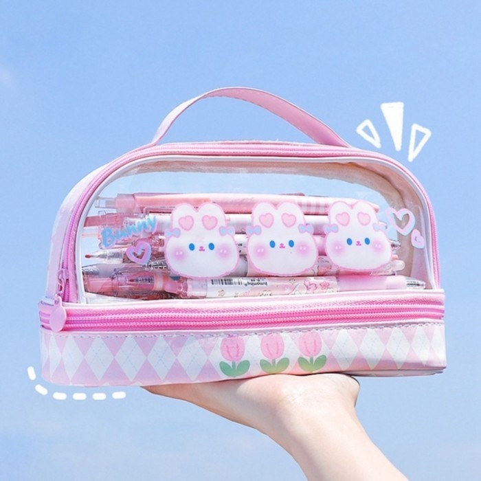 

promo ✨ -Tempat Pensil Kapasitas Besar Bahan PVC Untuk Sekolah - coklat