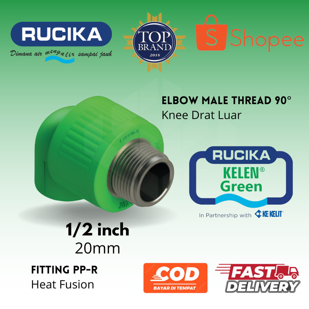 Elbow Male Thread 90° 20mm ~ 1/2 inch / KDL / Knee Drat Luar / Elbo Drat Luar ~ Sambungan Pipa PPR R