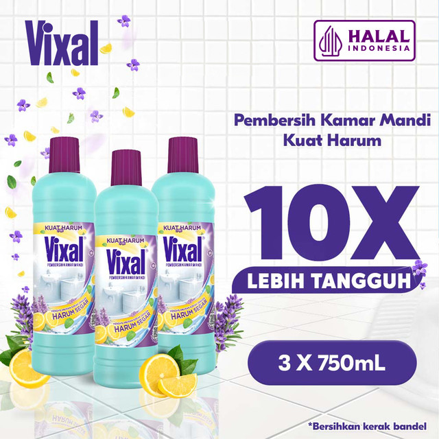 Vixal Pembersih Porselen & Kamar Mandi HCl Anti Kerak Bandel Kuat Harum 750 mL x3