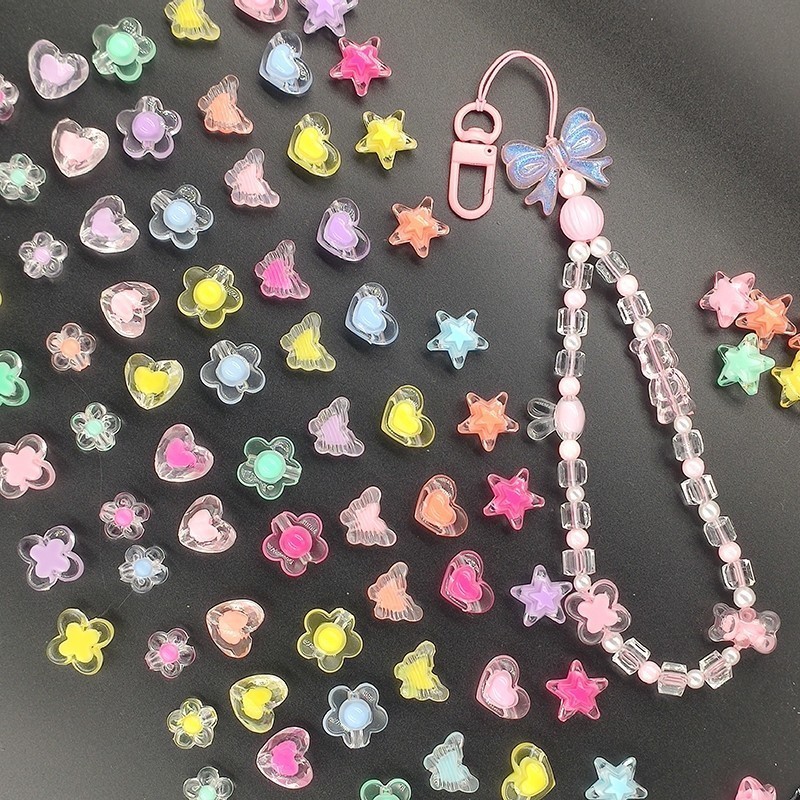 Manik Manik Import ( 50pcs ) Manik Manik Frosted Mote Ice Bintang Bunga Love Manik Candy Lucu Import