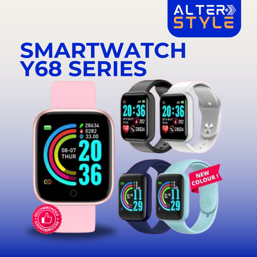 (COD) Smartwatch y68 Pria Wanita smart watch D20 Macaron Series Jam tangan Digital Pria Sport Tahan 