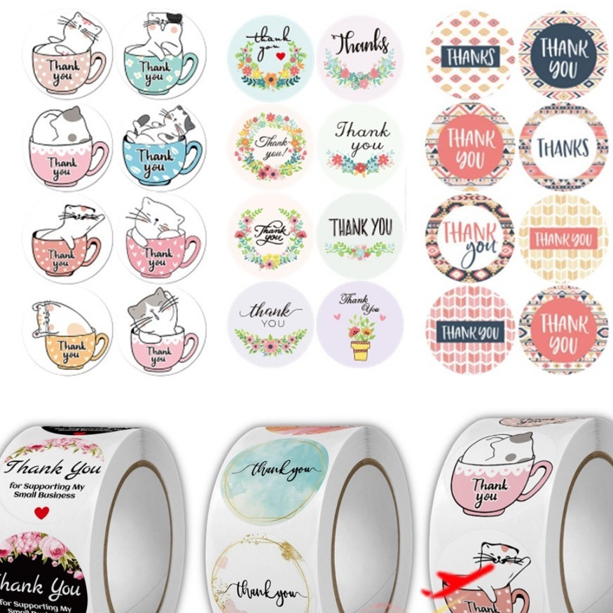 

☘RB_COLLECTION☘ STICKER THANK YOU 1 ROLL 500PCS STIKER LABEL MAKANAN SEGEL UCAPAN TERIMA KASIH