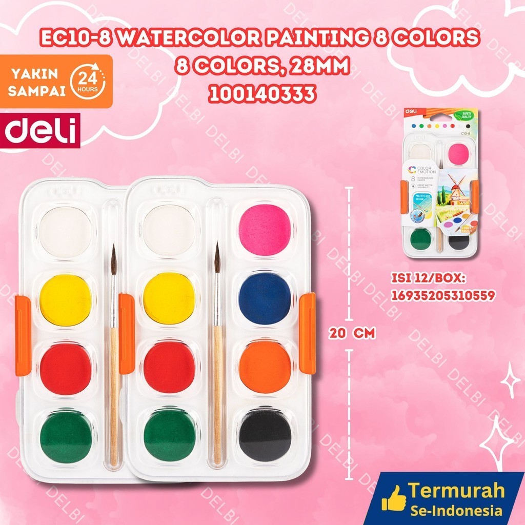 

Deli Watercolor Paint EC10-8 WATERCOLOR PAINTING 8 COLORS 28MM