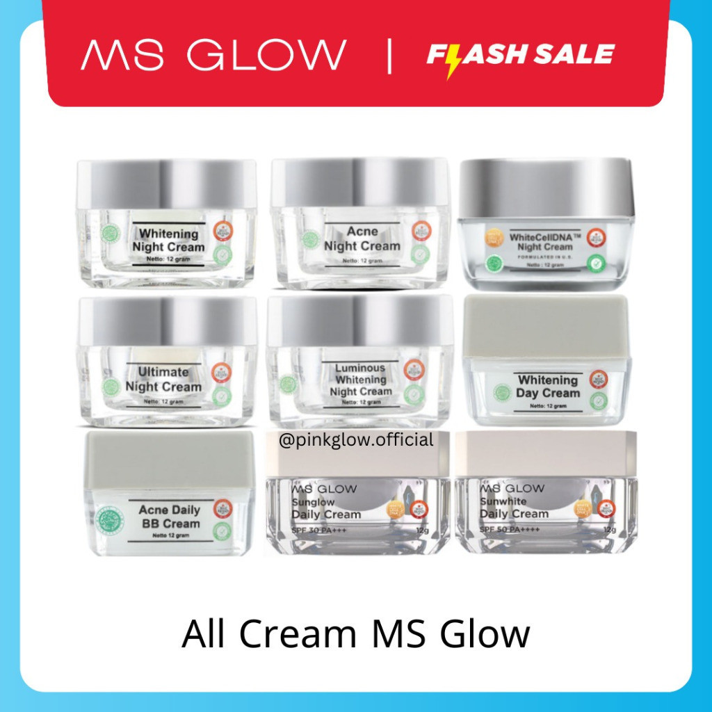 PRO WHITENING DAY CREAM MS GLOW BARCODE dan ECER DAY NIGHT KRIM SIANG MALAM TONER DAN FACIAL WASH