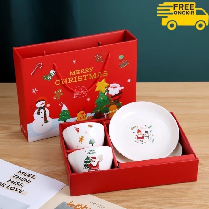 

✨LARIS✨ -christmas gift box set hampers natal mangkok piring keramik santa - HBSC-A-2BOWL