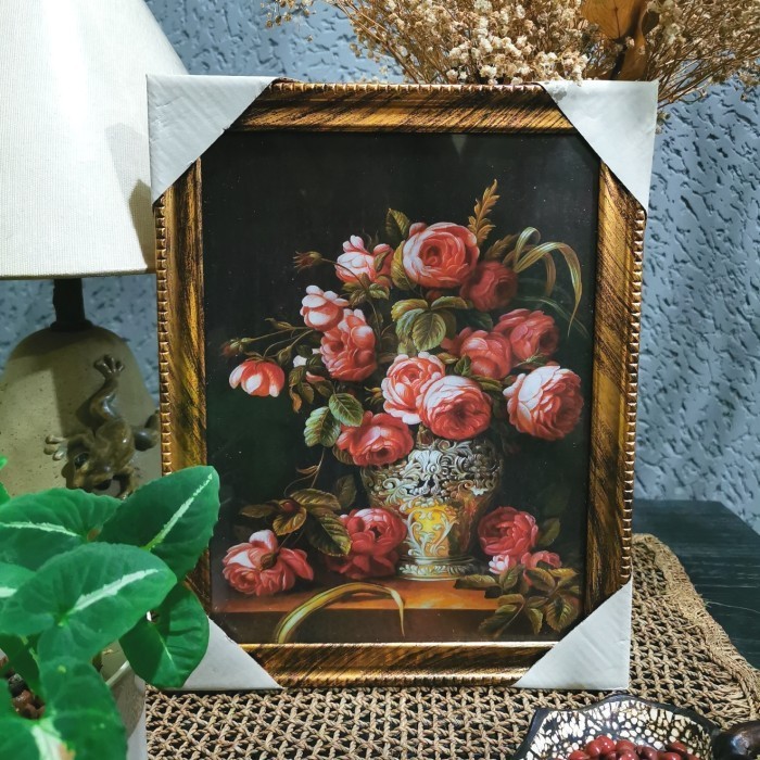 Lukisan Dinding Klasik Bunga PEONY FLOWER CLASSIC Kaca SIAP GANTUNG -B