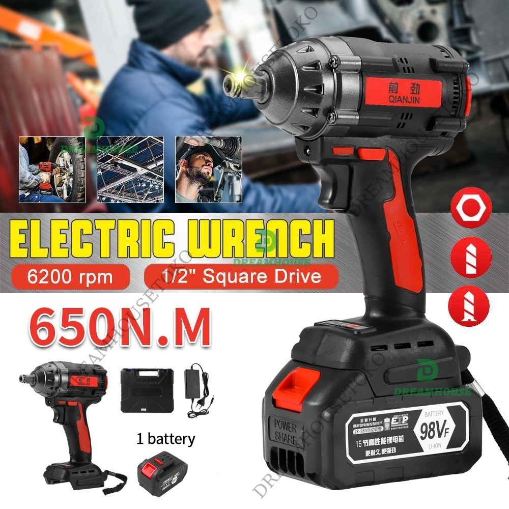 CORDLESS IMPACT WRENCH BRUSHLESS 650N.M impact baterai 98VF MESIN BOR UNTUK BAUT MOBIL impact jld 98