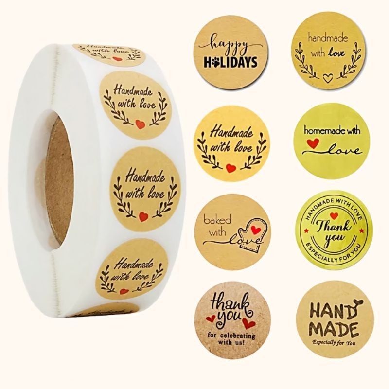 

[ , ] 10/50Pcs Stiker Label Thank You Hand Made With Love untuk Kemasan Stiker Happy Birthday Part 4