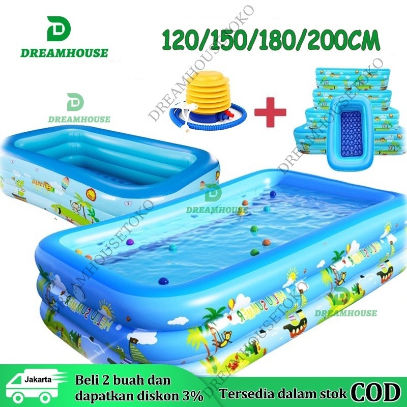 FREE POMPA Kolam Renang Anak Jumbo 3ring Kolam Mandi Bola 180CM/Kolam Balon Anak PVC/Portable Kolam 