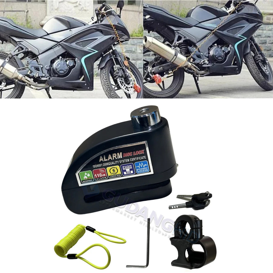 Gembok Alarm Anti Maling Cakram Kunci Alarm Motor Paket Bracket Kabel