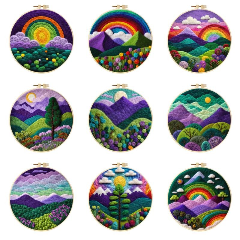 

CHENISTORY Needle Felting Painting With Frame Kit Rainbow And Mountains For Beginners Starter Set Falted Wool Embroidery Art