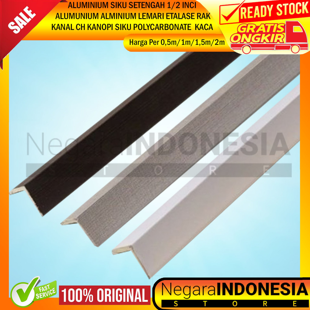 Alminium Aluminium Siku Setengah 1/2 Inci Inch In 0,5 0.5 Alumunium Lemari Etalase Rak Silver Ca Cok