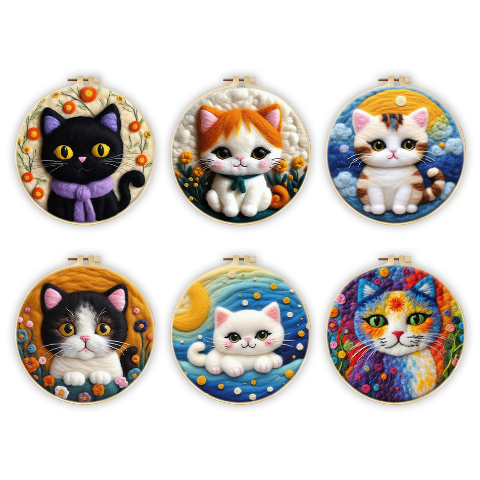 

RUOPOTY Wool Felt Package Beginners Painting Cat Handicraft Felt Embroidery Frame Cross Stitch Set For Handicraft Felting Kit