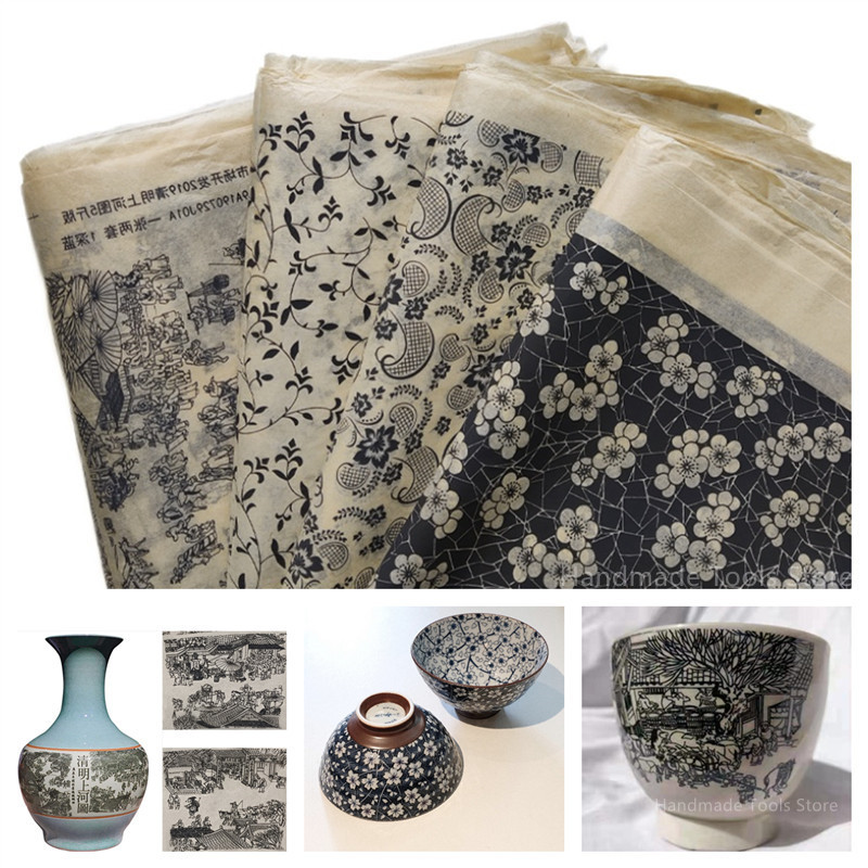 

Jingdezhen-Pottery Art Black Transfer Paper Glaze Underglaze Flower Paper Ceramic Decal Stickers DIY Polymer Clay Tools 1PCS