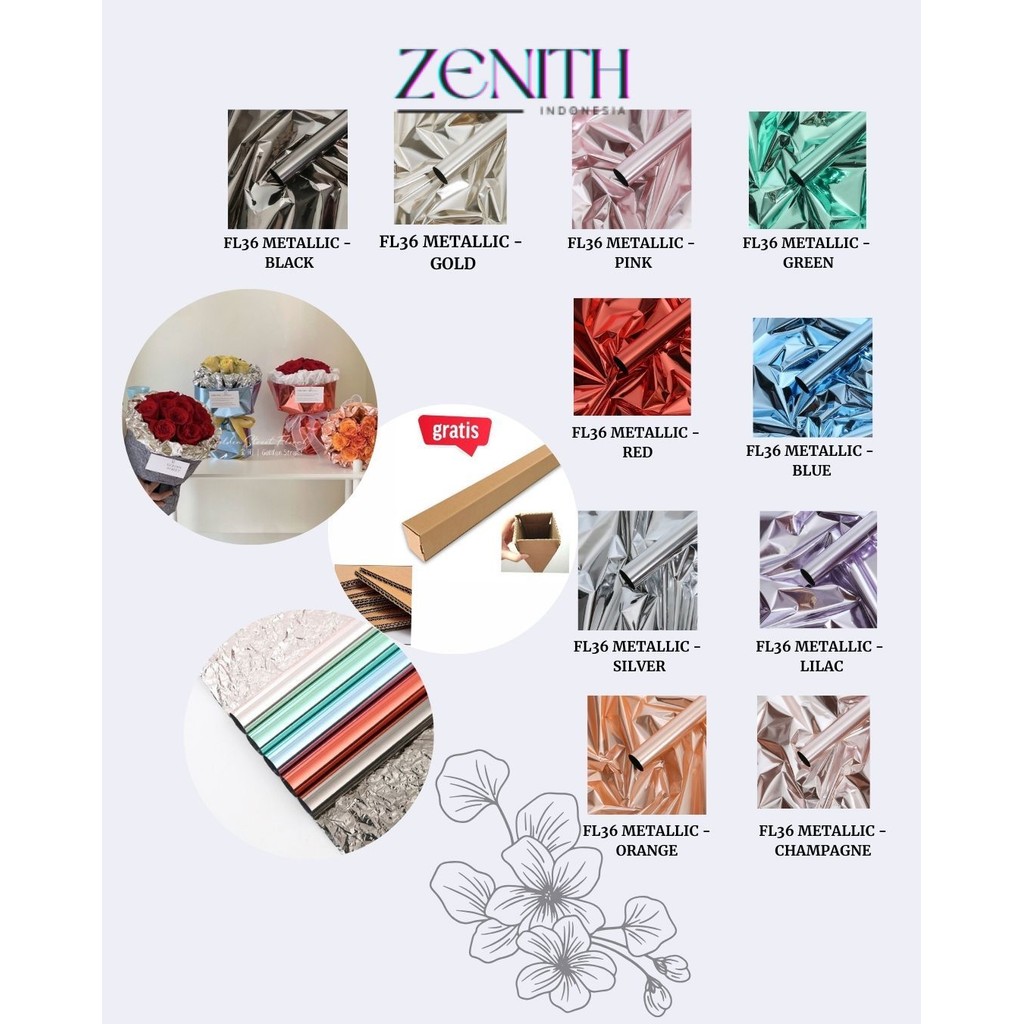 

Zenith - FL36 METALLIC Kertas Bunga Paper Buket Motif Polkadot Bulat Kado Florist Cellophane