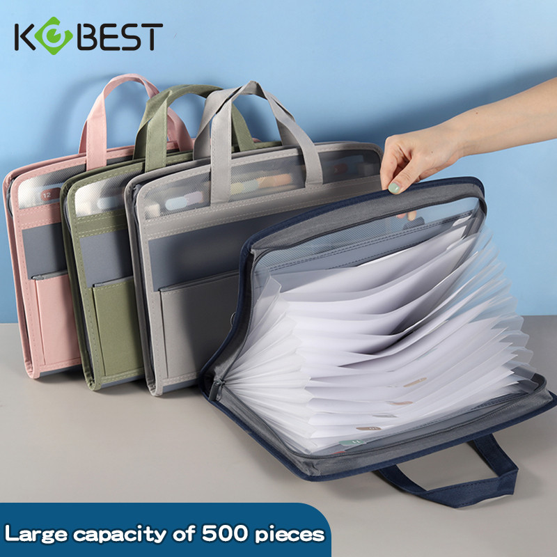 

A4 Portable Zipper Organ Bag Portable Canvas Data Storage Folder Multi-layer Large Capacity