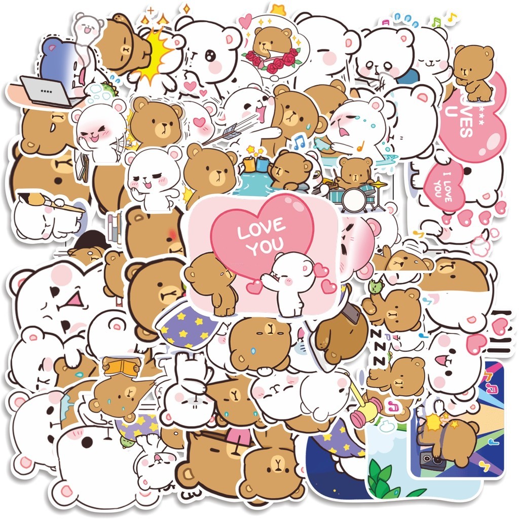 

COD 50 Pcs Stiker Cartoon Cute Couple Bear V2 Lucu Anti Air Untuk Dekorasi Notebook Sepeda Skateboard Handphone