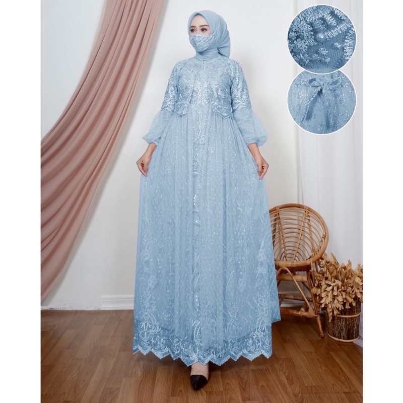 [RAJA PROMO] GAMIS BUSUI VALERIE/ GAMIS MODEL ROMPI TILE DOT/ TANGAN BALON FULL BRUKAT / GAMIS BRUKA