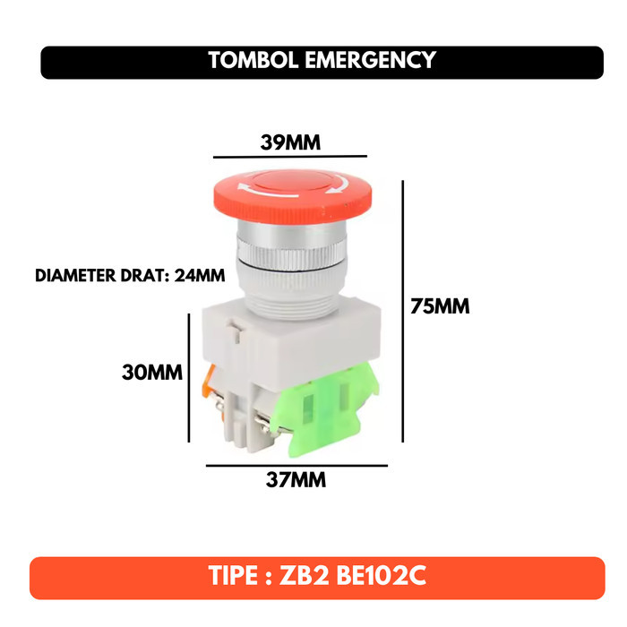 Tombol Emergency Stop Switch ZB2 BE102C Button Saklar Darurat