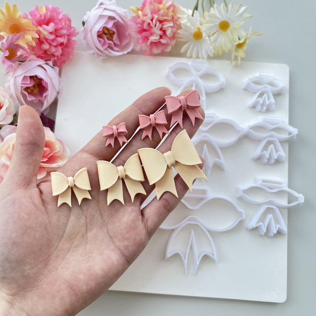 

3pcs/set of bows, soft pottery, polymer, clay, bows, combinations, DlY earrings, jewelry pendants, making tools, molds， cutter