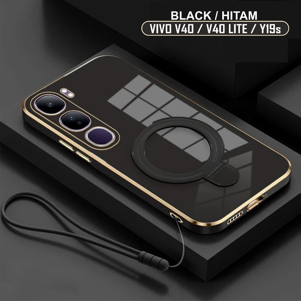 Casing Vivo V40 Lite Y19s 4G 5G Soft Case Ring Plating Dudukan Magsef Free Tali Gantung Lembut
