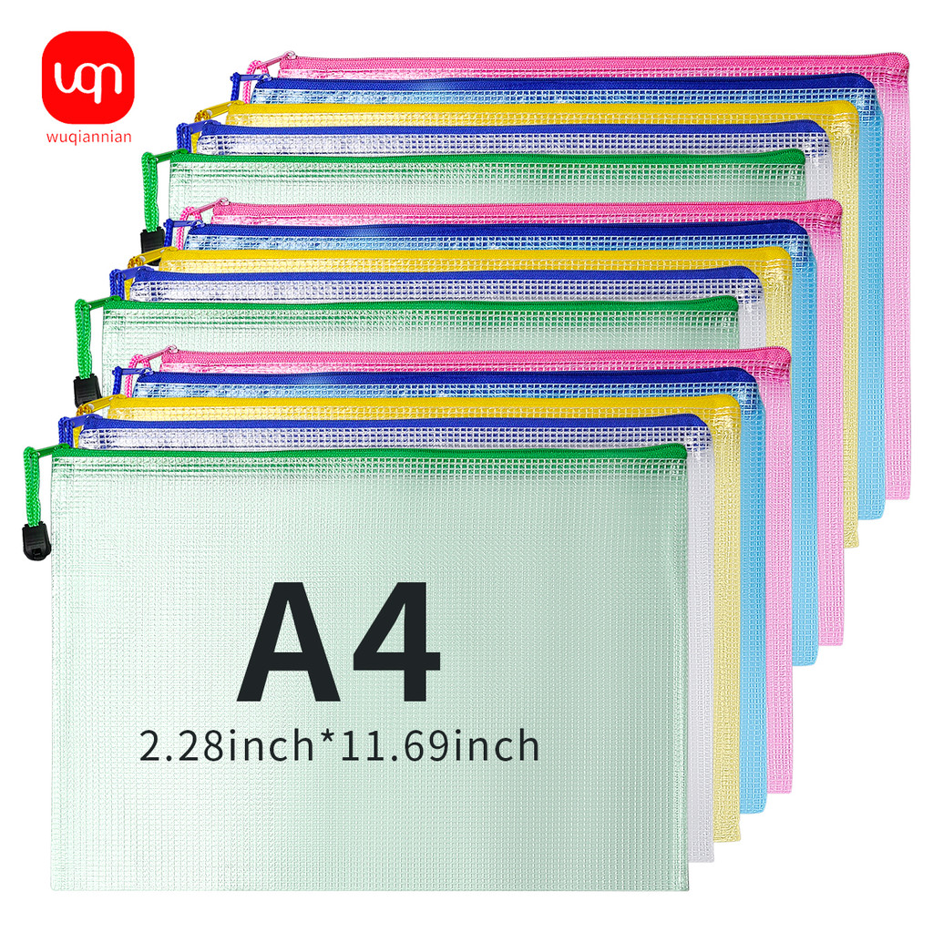 

5pcs Mesh Zipper Pouch Document Bag Waterproof Zip File Folders A4 School Office Supplies Pencil Case Storage Bags
