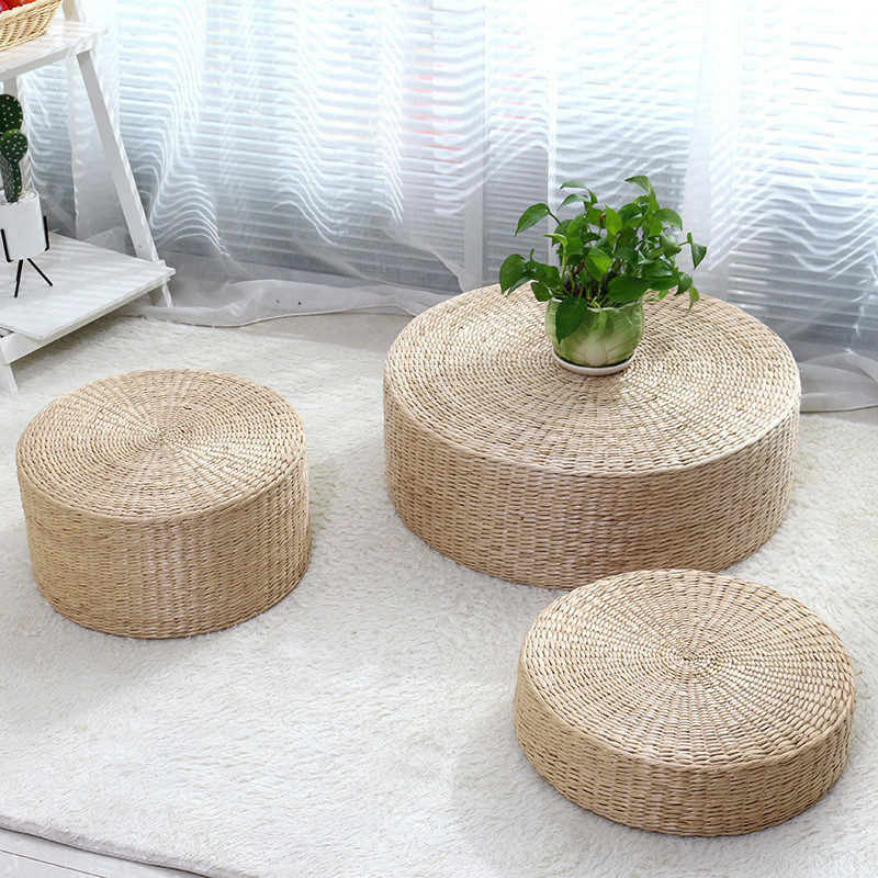 Straw Pouf Seat Mat Meditation Ottoman Home Decor Cushion Buckwheat Floor Seat Cushion Rustic Floor 