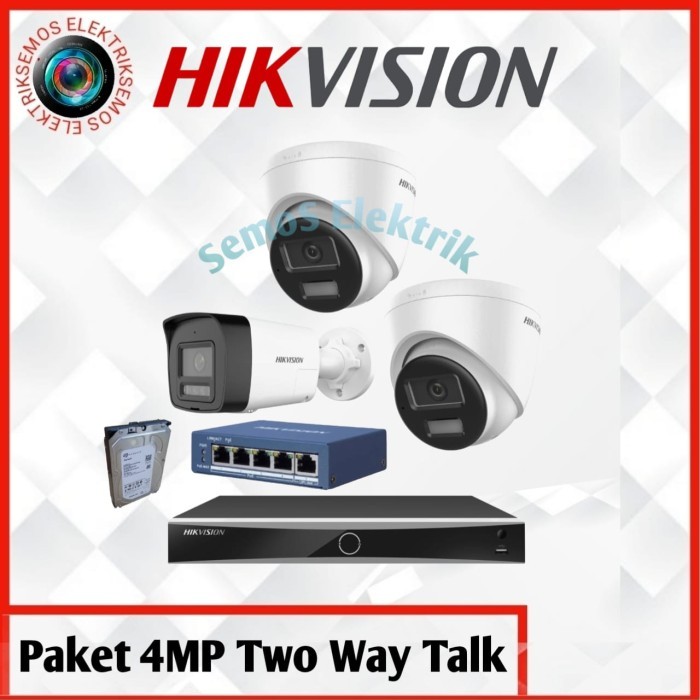 Paket Kamera Hik vision 3 Camera 4 Megapixel IP Camera PoE - Bisa Komunikasi 2 Arah