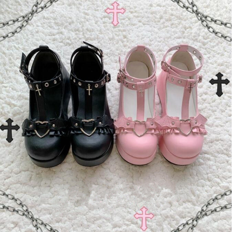 Lolita Shoes Kawaii Shoes Loli Devilian Little Bat Style Bowknot Demon Dark Goth Punk Platform Cospl