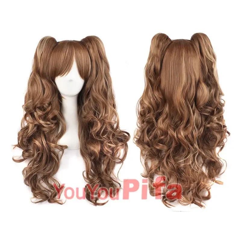 Cosplay Anime Wig Lolita Cute Lolita Double Ponytail Tiger Mouth Clip Long Curly Hair Wig